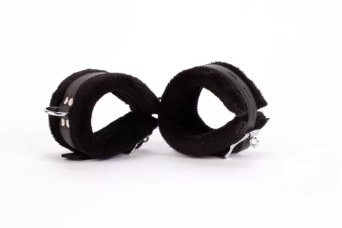 Handcuff Design Made in Calf Softy Leather and Puffed Fur Black