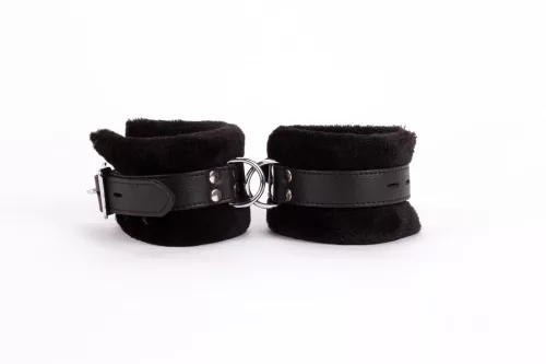 Handcuff Design Made in Calf Softy Leather and Puffed Fur Black