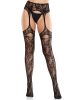 Net Stockings with Attached Garter Belt - Black O/S