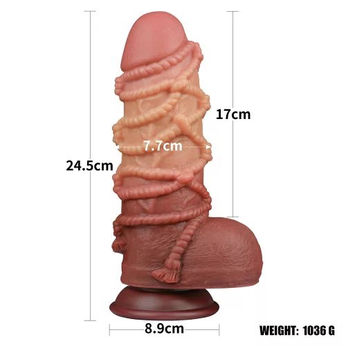 9.5'' Dual layered Platinum Silicone Cock with Rope_B15O50_3