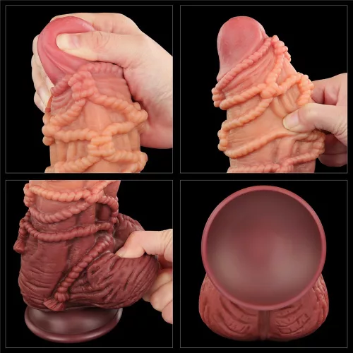 9.5'' Dual layered Platinum Silicone Cock with Rope_B15O50_3