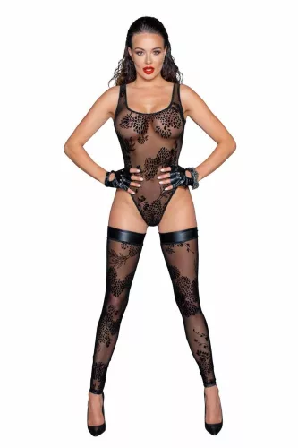Tulle body with patterned flock embroidery - XL