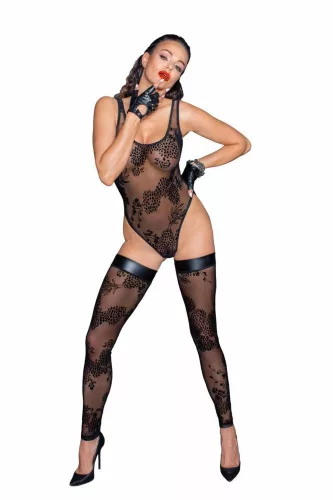 Tulle body with patterned flock embroidery - XL
