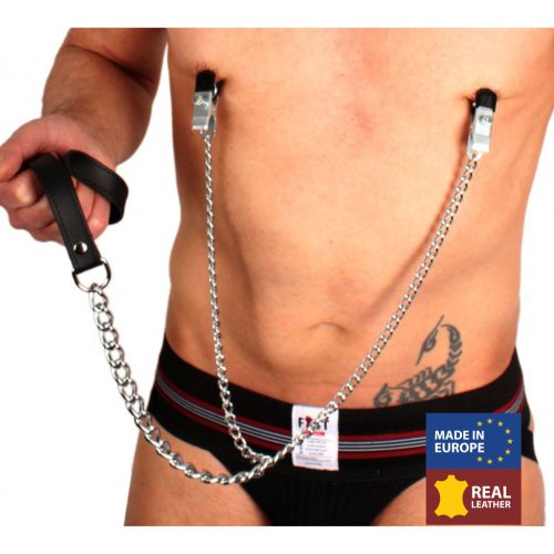 Fém-bőr melltartó csipesz - érzéki bőr póráz