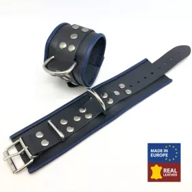 Bőr bilincs – fekete/kék, érzéki kötözéshez