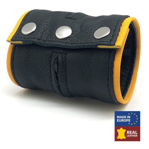 Bőr csuklópánt - Fekete/Sárga, cipzárral