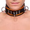 Bőrnyaklánc 3 gyűrűvel - narancs-fekete elegancia
