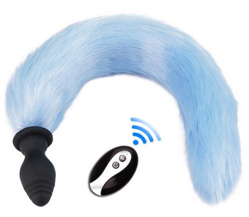 Plug Tail Vibe – kék fuxi farok vibrátor 6,5 cm x 40 cm