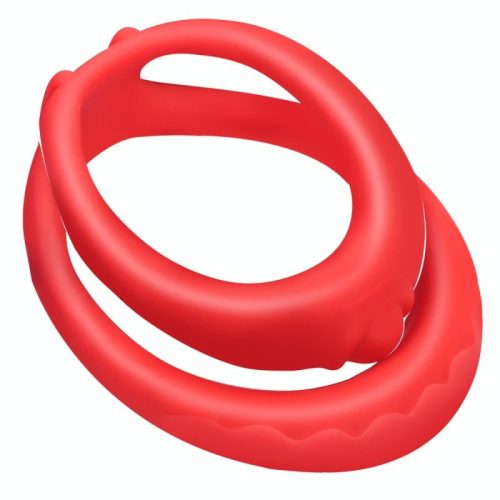 Prémium Duo – puha szilikon vibráló péniszgyűrű pirosban
