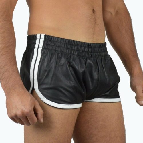 Sportos fekete-fehér műbőr rövidnadrág