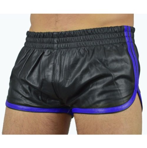 Sports Line – fekete-kék hatású bőrshorts