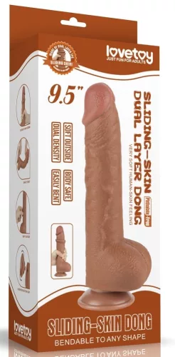 Prémium csúszó bőr dildo – 18 x 4.7 cm, barna
