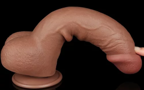 Prémium csúszó bőr dildo – 18 x 4.7 cm, barna