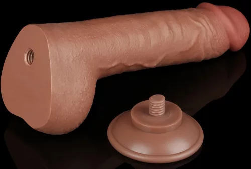 Prémium csúszó bőr dildo – 18 x 4.7 cm, barna