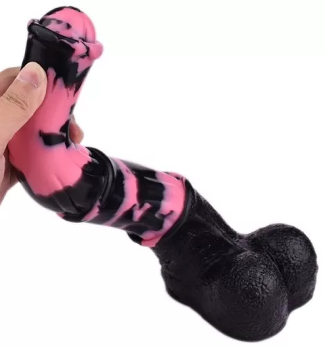 Tinulf M – prémium dildó, fekete-rózsaszín, 19 cm