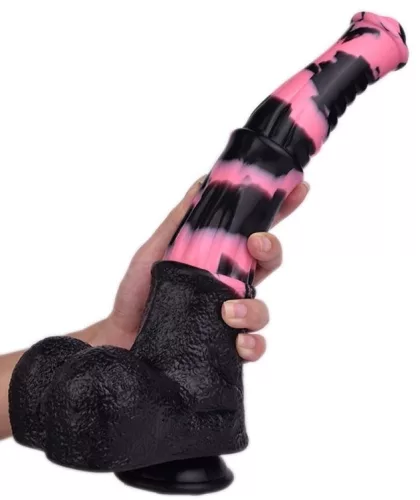 Tinulf M – prémium dildó, fekete-rózsaszín, 19 cm