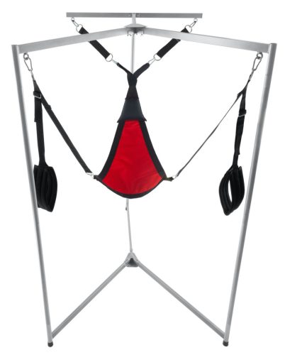 Kit Sling – piros textil háromszög alakú, szürke kerettel