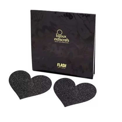 BIJOUX - Indiscrets Flash – fekete szív mellbimbócsipesz