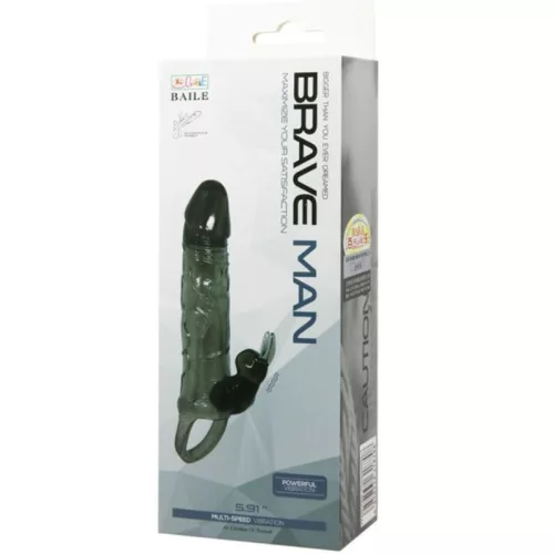 BAILE Brave Man – nyúl formájú péniszköpeny fekete 16,5 cm