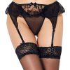 QUEEN LINGERIE – fekete tanga harisnyatartóval L/XL