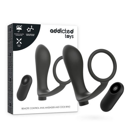 ADDICTED TOYS – fekete, újratölthető péniszgyűrű távirányítóval