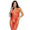 LEG AVENUE - érzéki hálós harisnyakötő body, piros