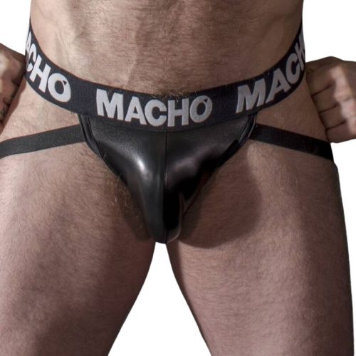 Macho MX25NC – prémium fekete bőr jockstrap