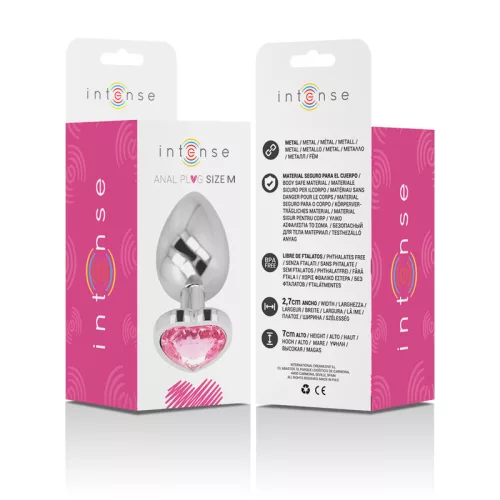 INTENSE – fém anál plug, pink szív, M méret