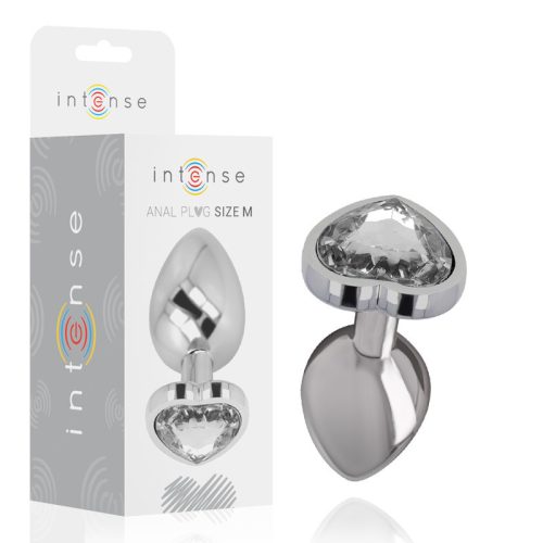 INTENSE – prémium fém análdugó M méret, fehér szívvel