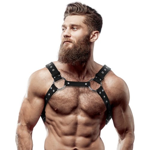 Fetish kötelék – férfi öko-bőr mellheveder tüskékkel