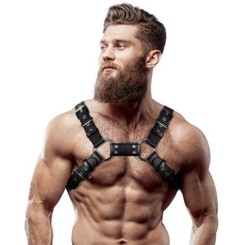 Fétis BDSM bulldog hám – állítható öko-bőr férfiaknak