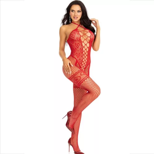 LEG AVENUE - érzéki redőzött harisnyakötő piros szívekben