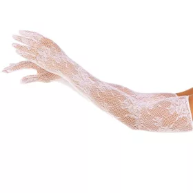 Leg Avenue – piros virágmintás kesztyű fehérben