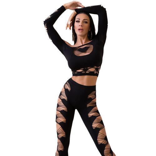 CHILIROSE - fekete érzéki top és leggings szett