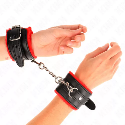 KINK – prémium bőrhatású csuklókötöző piros-fekete