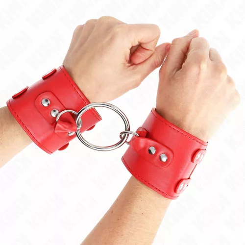 KINK - állítható piros csuklószorítók gyűrűvel és tüskékkel