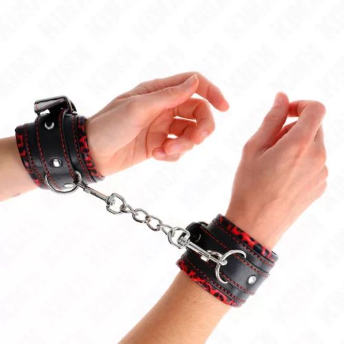 KINK - állítható prémium bőr csuklóbilincsek vörös-fekete