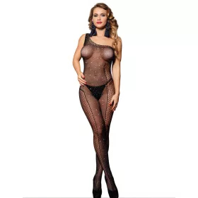   SUBBLIME - egyvállas, hálós bodystocking gyöngyökkel, fekete