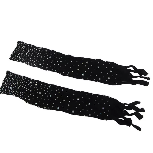 SUBBLIME - fekete halhálós bodystocking kesztyűvel és gyémántokkal