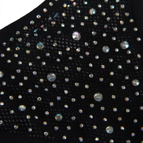 SUBBLIME - fekete halhálós bodystocking kesztyűvel és gyémántokkal
