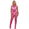 SUBBLIME - csipkés, nyitott bodystocking, magas nyakú, rózsaszín