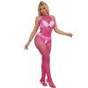 SUBBLIME - csipkés, nyitott bodystocking, magas nyakú, rózsaszín