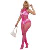 SUBBLIME - csipkés, nyitott bodystocking, magas nyakú, rózsaszín