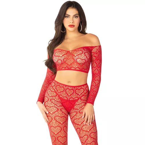LEG AVENUE - vörös crop top és harisnya egy méretben