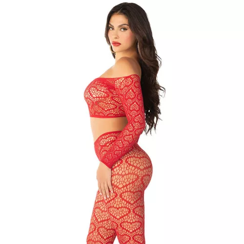 LEG AVENUE - vörös crop top és harisnya egy méretben