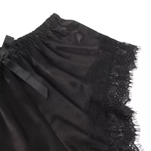 SUBBLIME – elegáns selyem hálóing csipkés nadrággal fekete L/XL