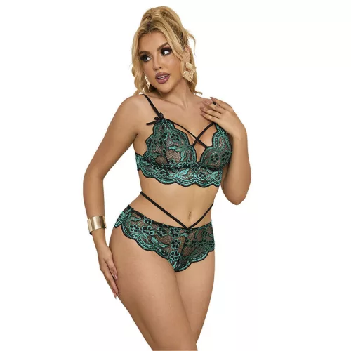 SUBBLIME - csipkés zöld melltartó és tanga S/M