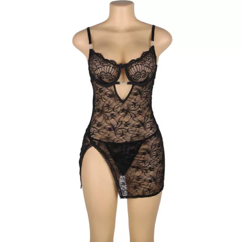 SUBBLIME – állítható pántos csipkebaby doll fekete S/M