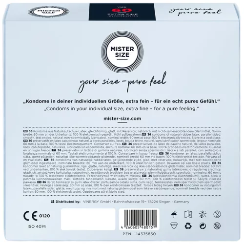 Mister Size – XL óvszer 60 mm, prémium kényelem 36 db-os