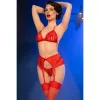 CHILIROSE - vörös csipkés melltartó, tanga és harisnya szett
